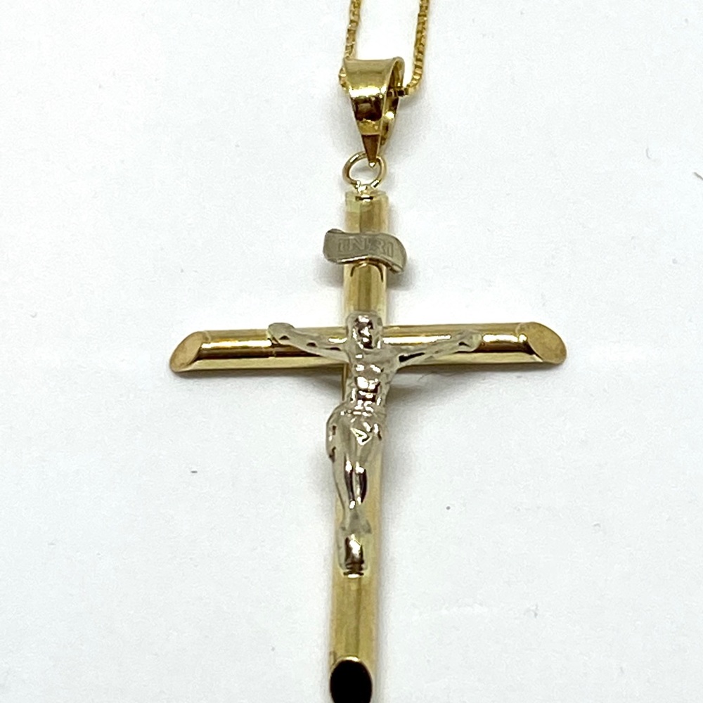Nacelles cross and chain solid gold 10k